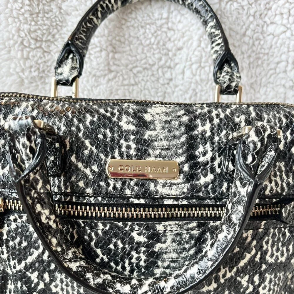 Cole Haan Leather bag Satchel or Crossbody Snake Embossed Cream & Black